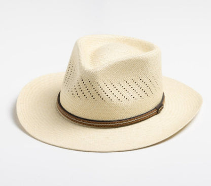 Striped Bow Flat-brimmed Jazz Straw Top Hat