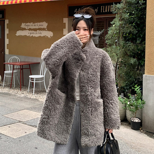 Womens Mid Length Lambswool Coat