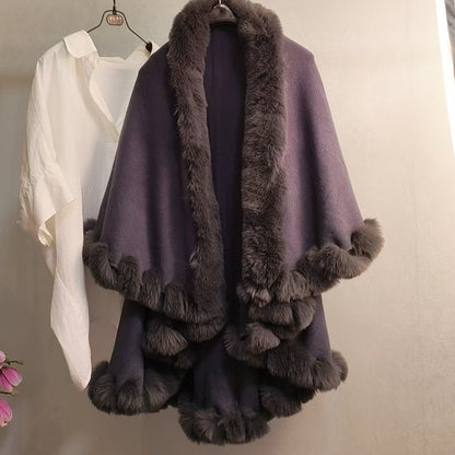 Thickened Knitted Cape With Furry Collar For FallWinter