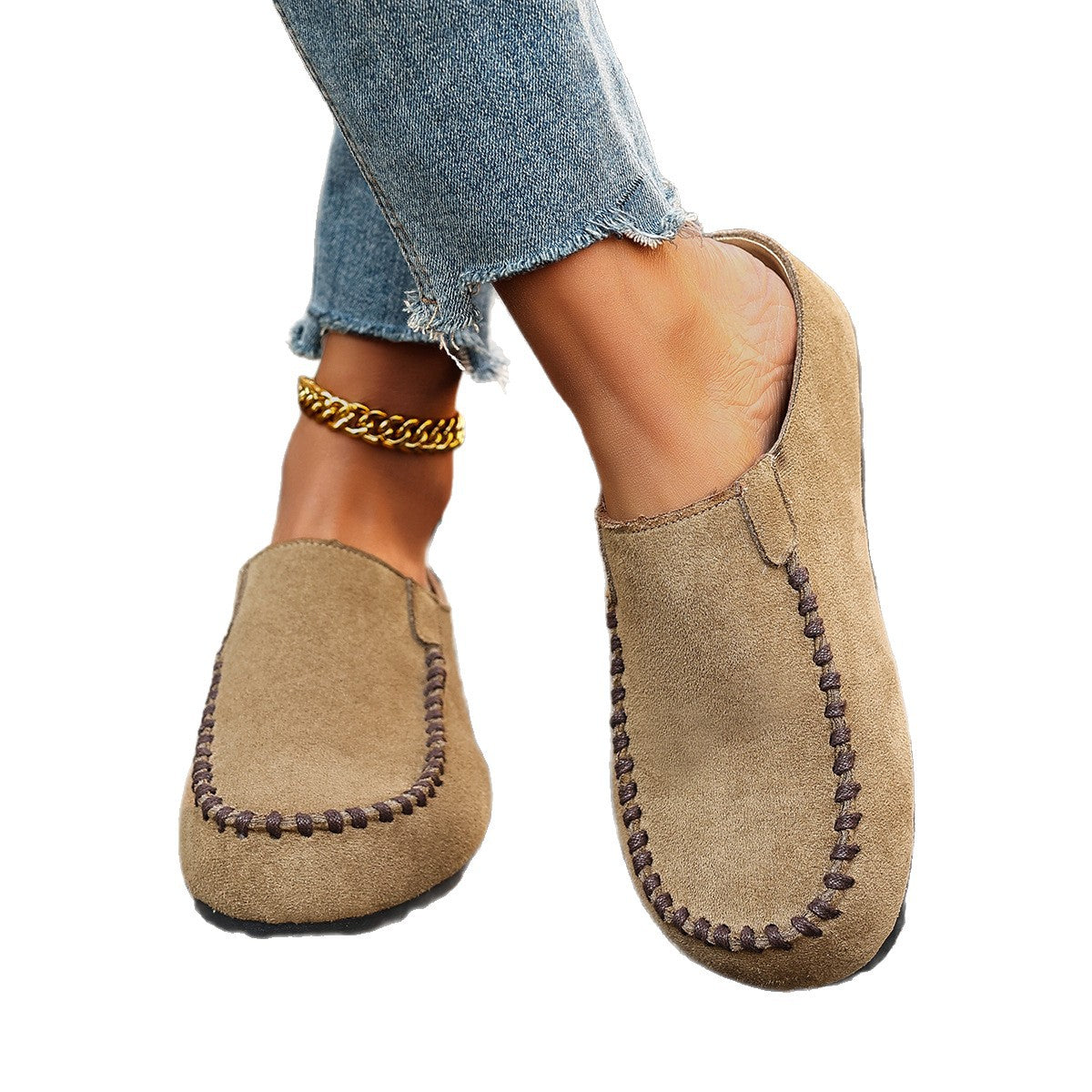 Womens Outdoor Closed-toe Half-slipper With A Thick Sole